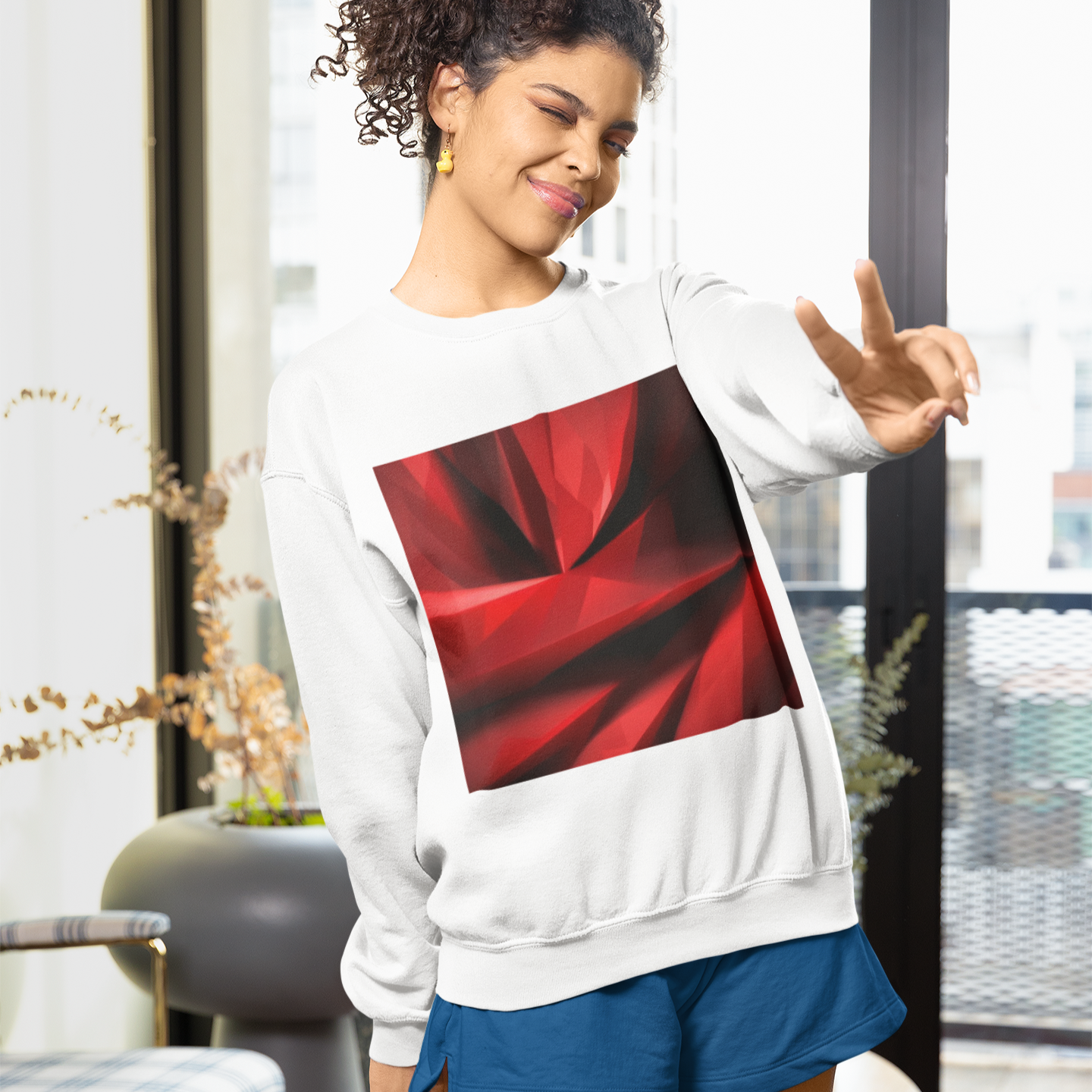 K#413 - Crimson Depth Sweatshirt – Abstrakte Tiefe in Rot & Bewegung | Kirrify