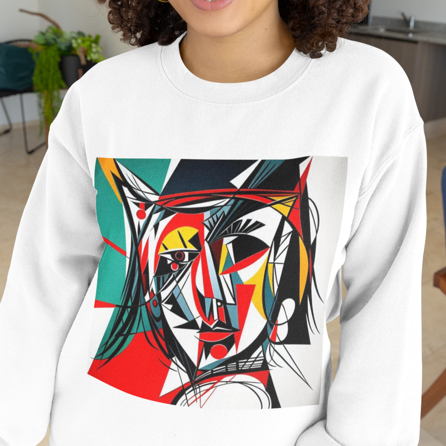 K#414 - Abstract Muse Sweatshirt – Kubistische Kunst trifft Farbenergie | Kirrify
