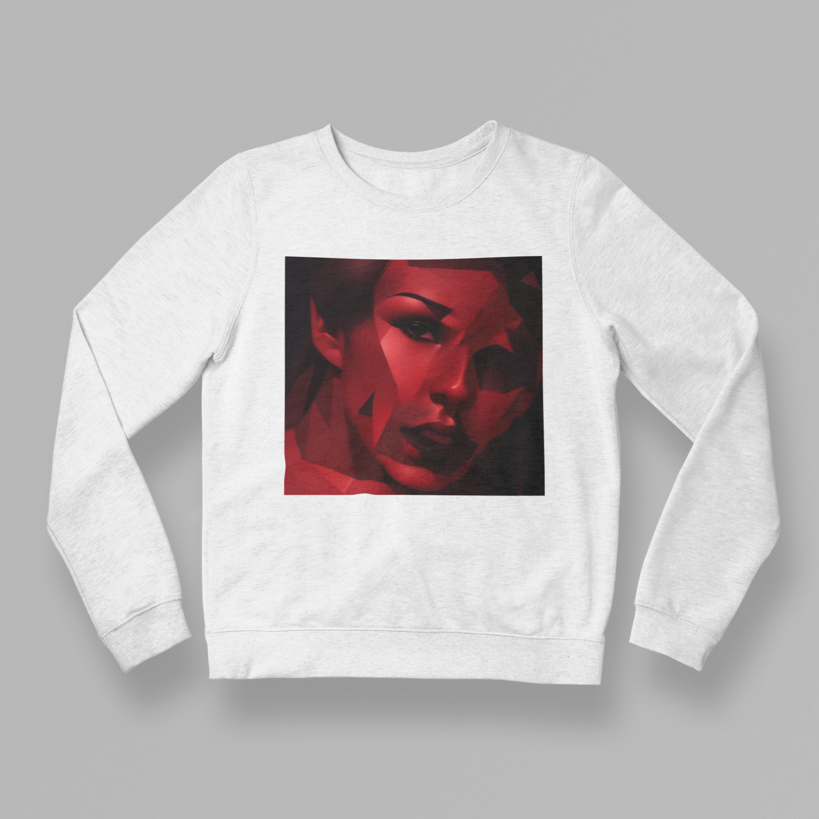 K#416 - Red Fragment Sweatshirt – Abstraktes Gesicht in Prisma-Optik | Kirrify