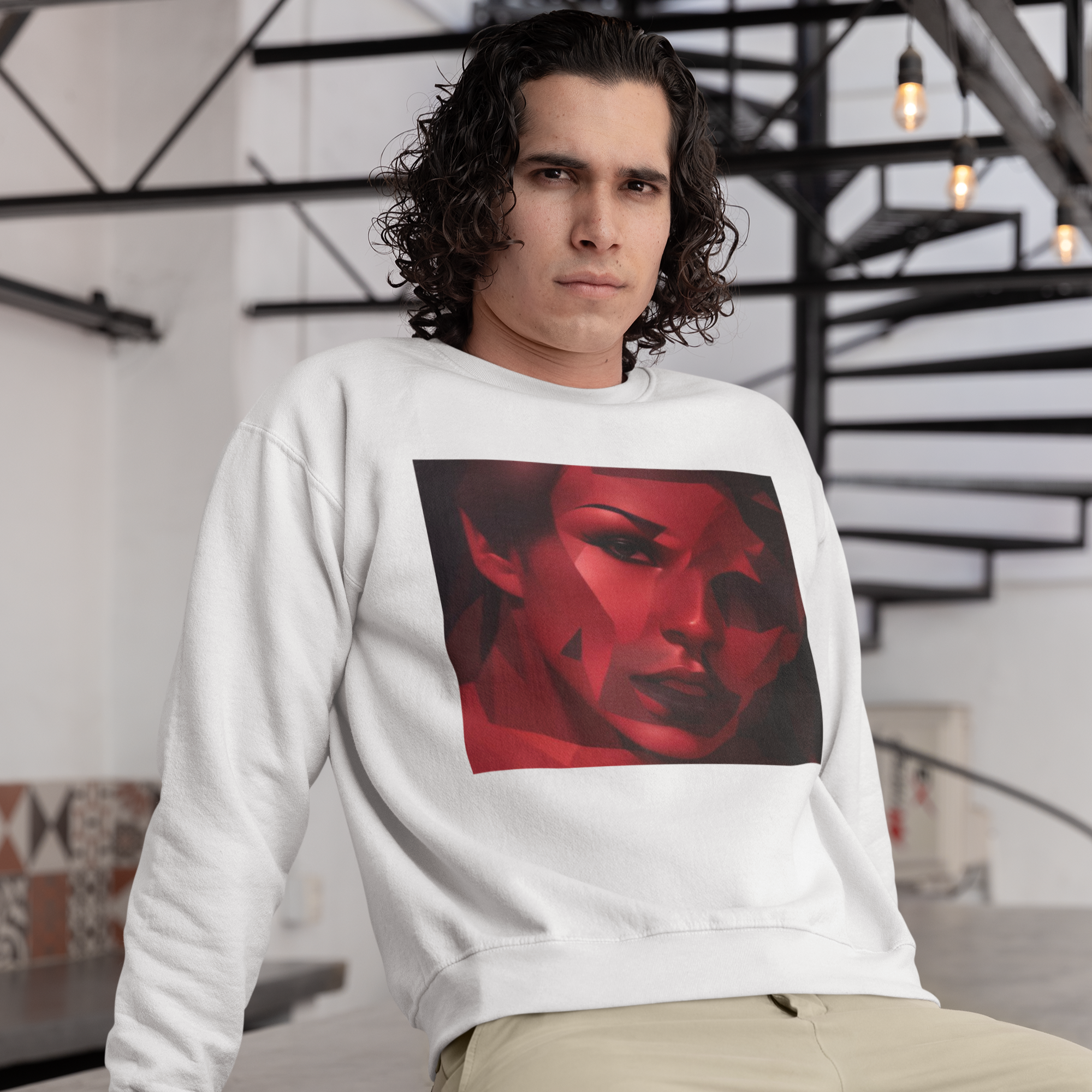 K#416 - Red Fragment Sweatshirt – Abstraktes Gesicht in Prisma-Optik | Kirrify
