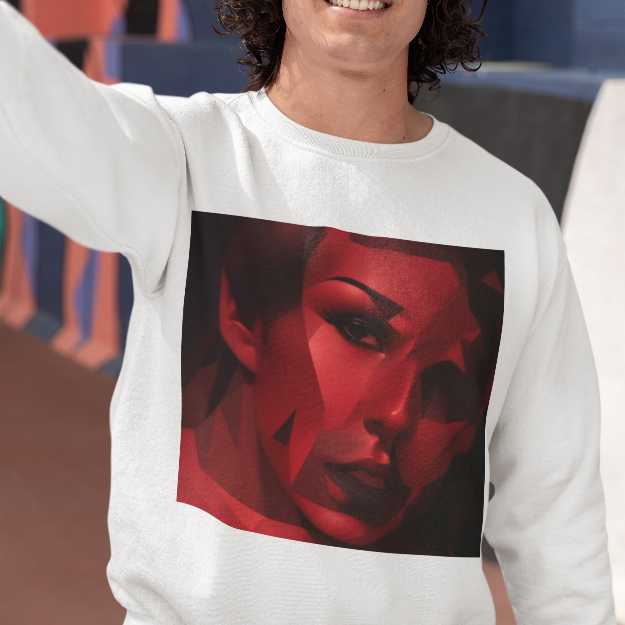 K#416 - Red Fragment Sweatshirt – Abstraktes Gesicht in Prisma-Optik | Kirrify