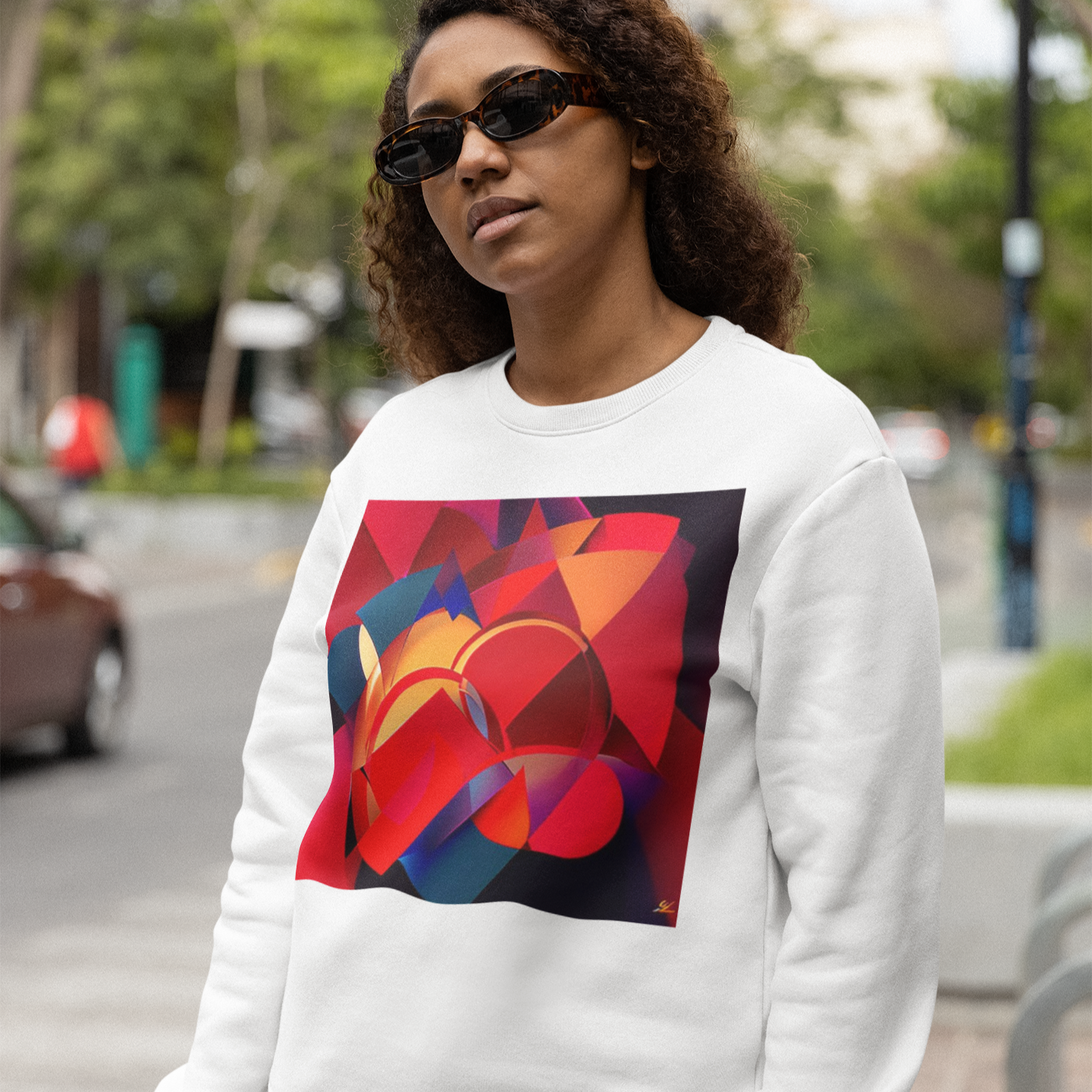K#420 - Red Motion Sweatshirt – Geometrische Farbkraft & Kunstdesign | Kirrify
