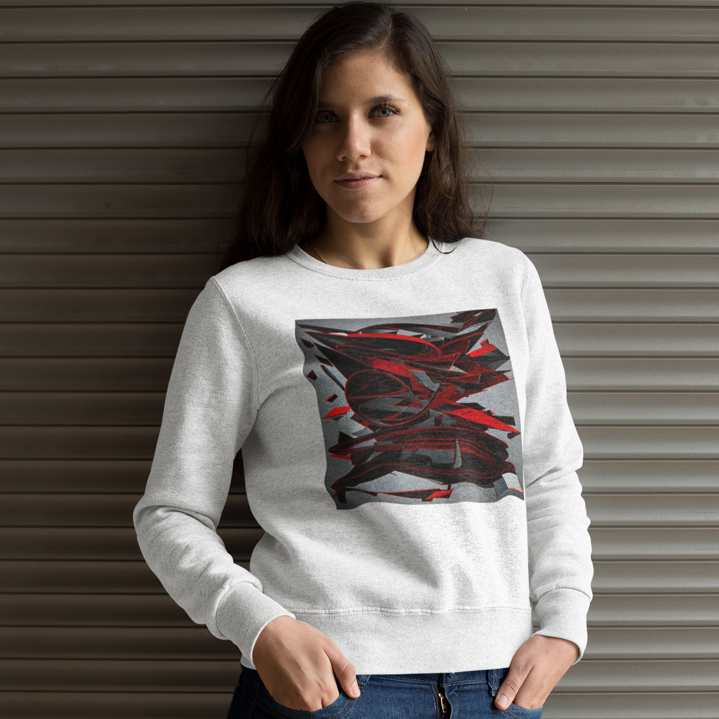 K#422 - Red Motion Sweatshirt – Dynamisches abstraktes Design in Rot & Schwarz | Kirrify