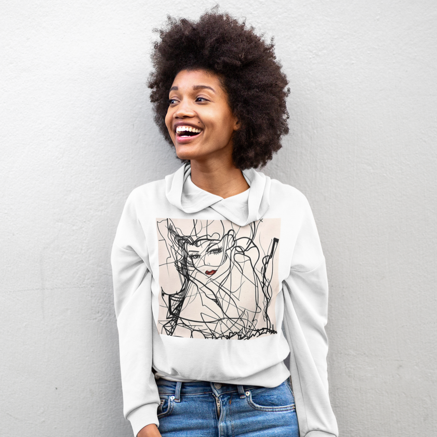 K#423 - Line Portrait Sweatshirt – Feine Linienkunst mit Gesichtsmotiv | Kirrify