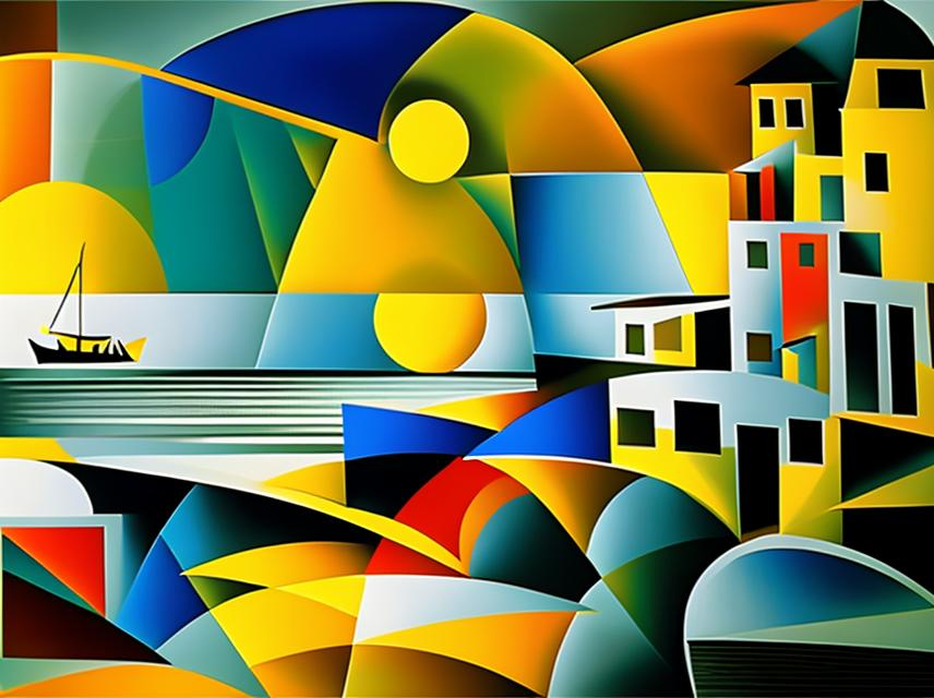 K#425 - Cubist Coast Sweatshirt – Moderne Kunst mit mediterranem Flair | Kirrify