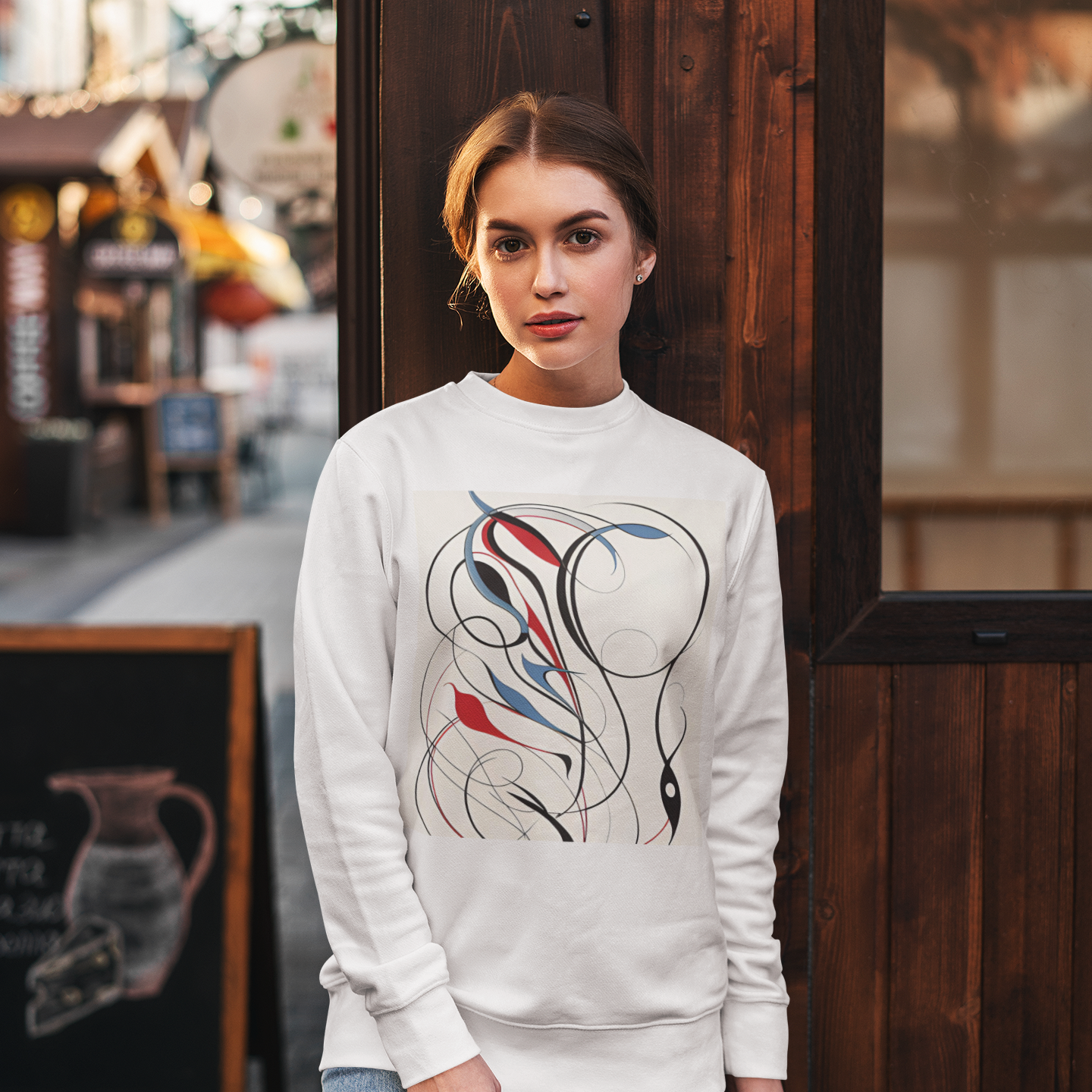 K#434 - Flow Essence Sweatshirt – Linienkunst mit Farbakzenten | Kirrify