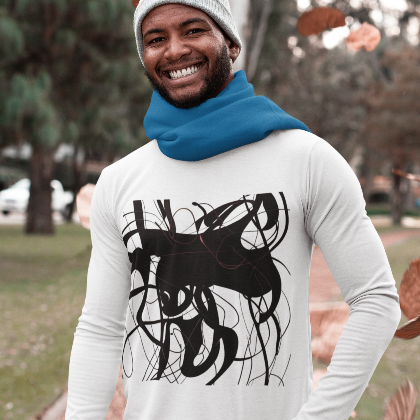 K#438 - Chaos Line Longsleeve – Abstrakte Linienkunst in Schwarz-Weiß | Kirrify