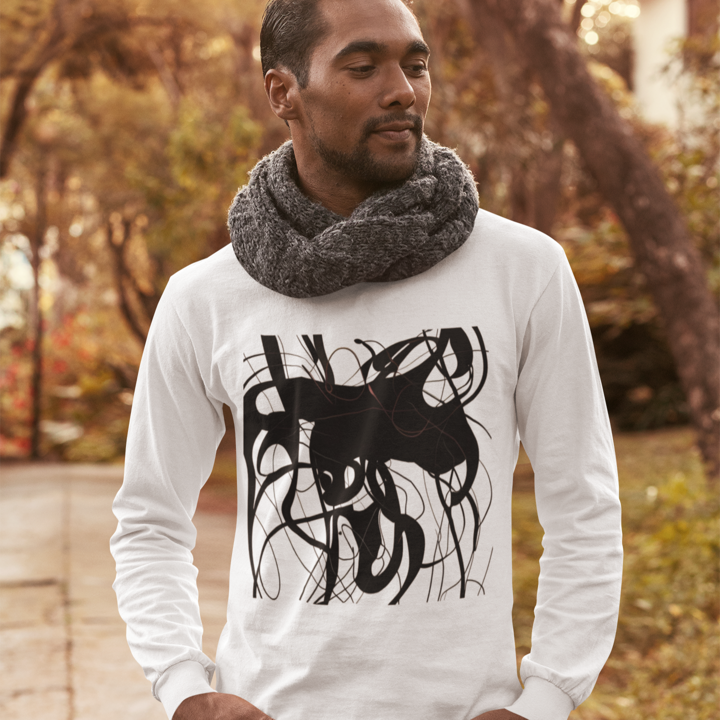 K#438 - Chaos Line Longsleeve – Abstrakte Linienkunst in Schwarz-Weiß | Kirrify