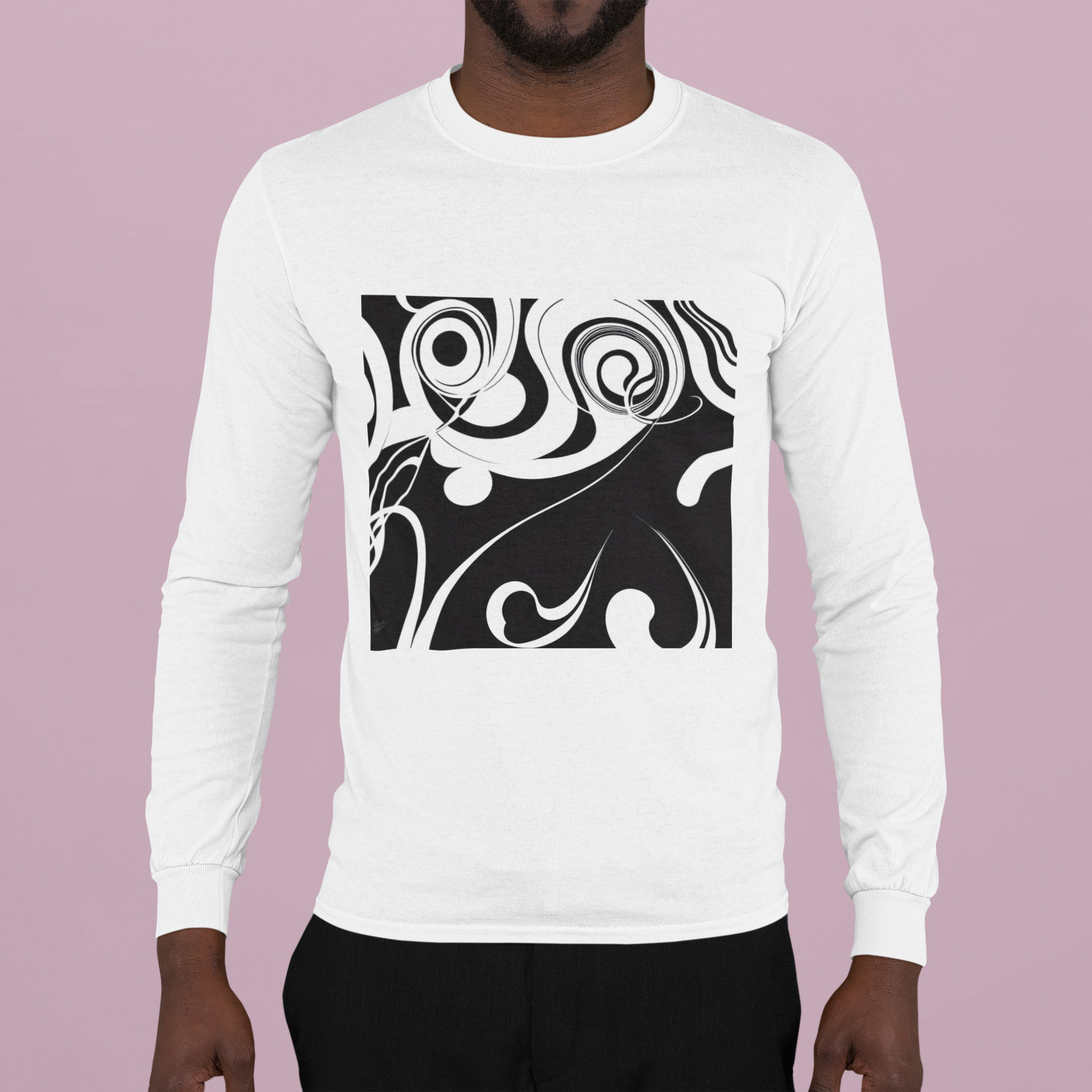 K#439  - Black Flow Longsleeve – Grafische Linienkunst in Schwarz & Weiß | Kirrify