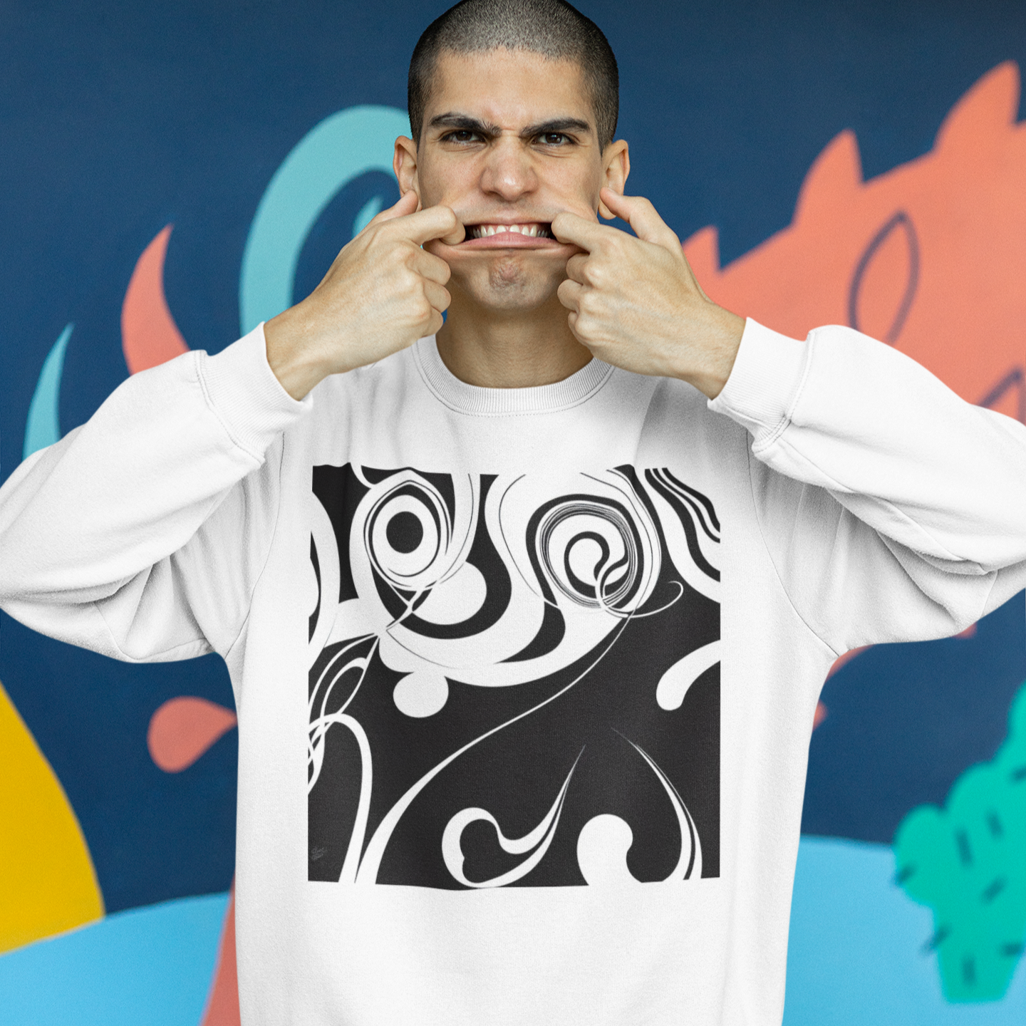 K#439  - Black Flow Longsleeve – Grafische Linienkunst in Schwarz & Weiß | Kirrify