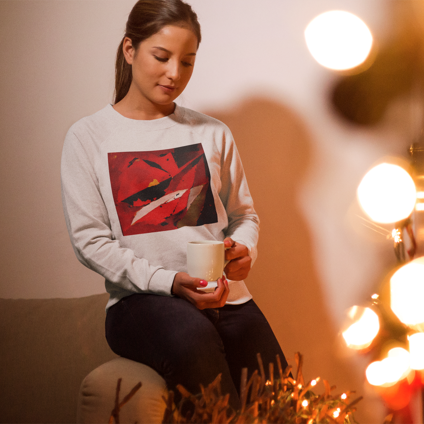 K#452 - Kirrify Christmas Sweater – Abstrakte Festtagskunst Rot