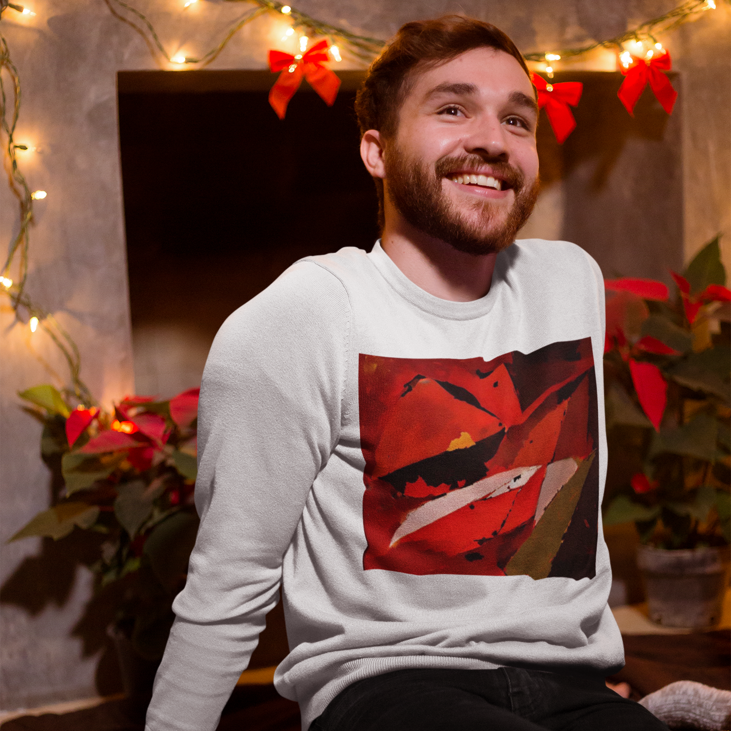 K#452 - Kirrify Christmas Sweater – Abstrakte Festtagskunst Rot