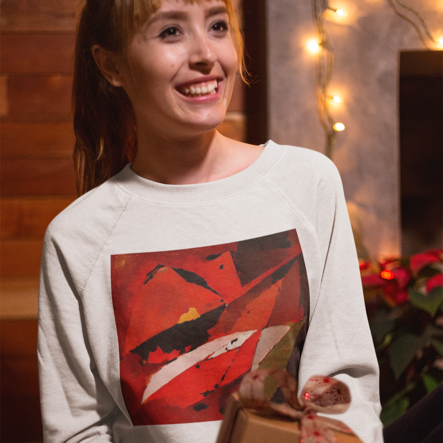 K#452 - Kirrify Christmas Sweater – Abstrakte Festtagskunst Rot