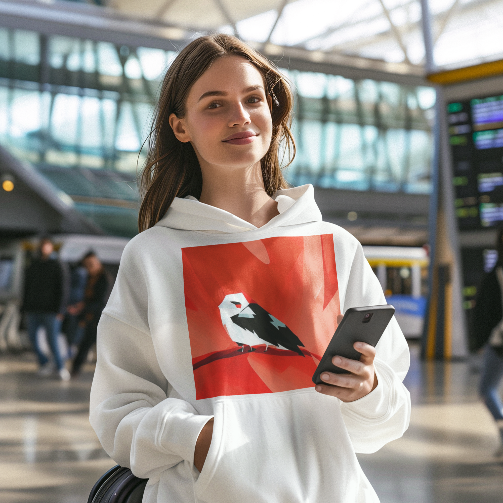 K#502 - Red Bird Hoodie – Minimalistische Kunst in Bewegung | Kirrify