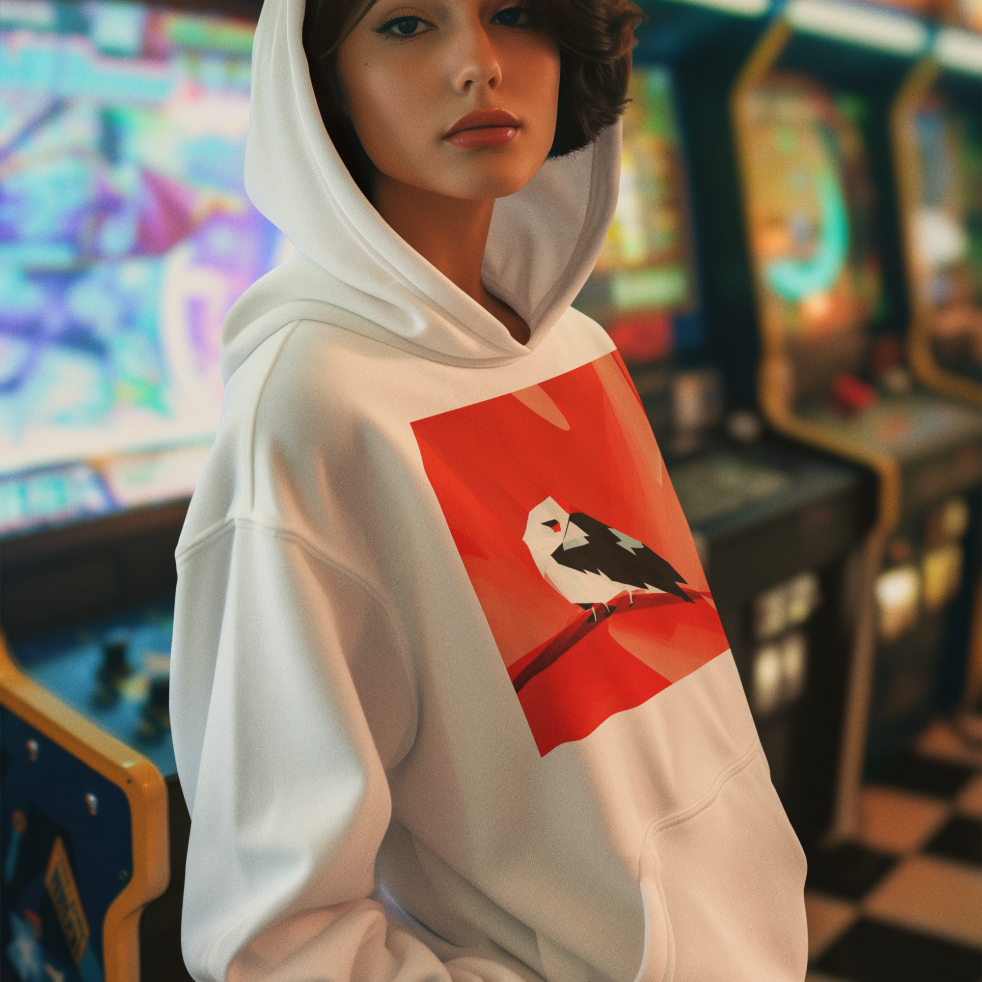 K#502 - Red Bird Hoodie – Minimalistische Kunst in Bewegung | Kirrify