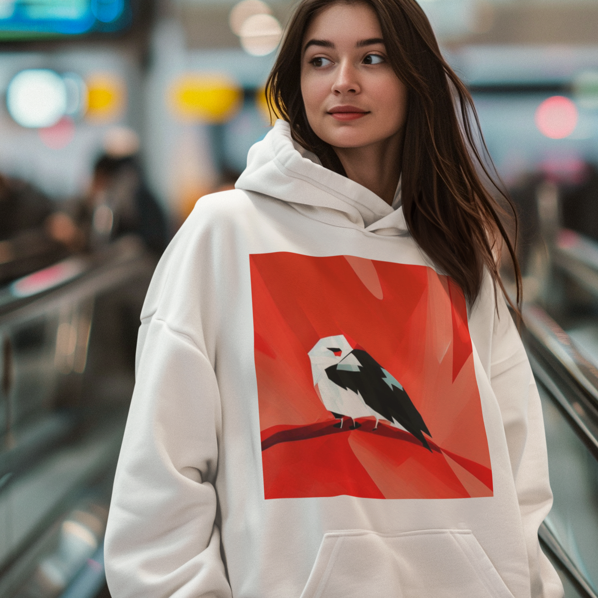 K#502 - Red Bird Hoodie – Minimalistische Kunst in Bewegung | Kirrify