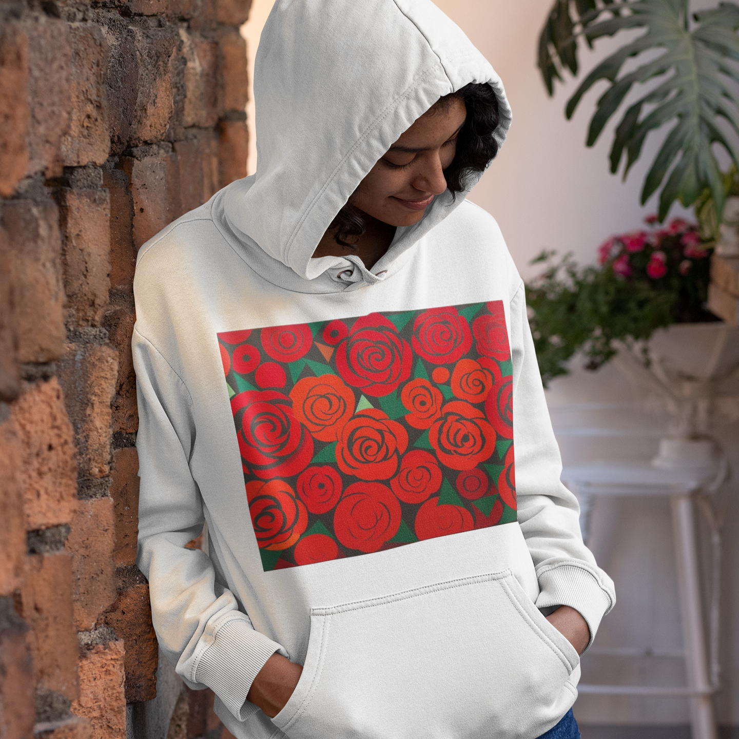 #508 - Red Blossom Hoodie – Blühende Kunst in Bewegung | Kirrify