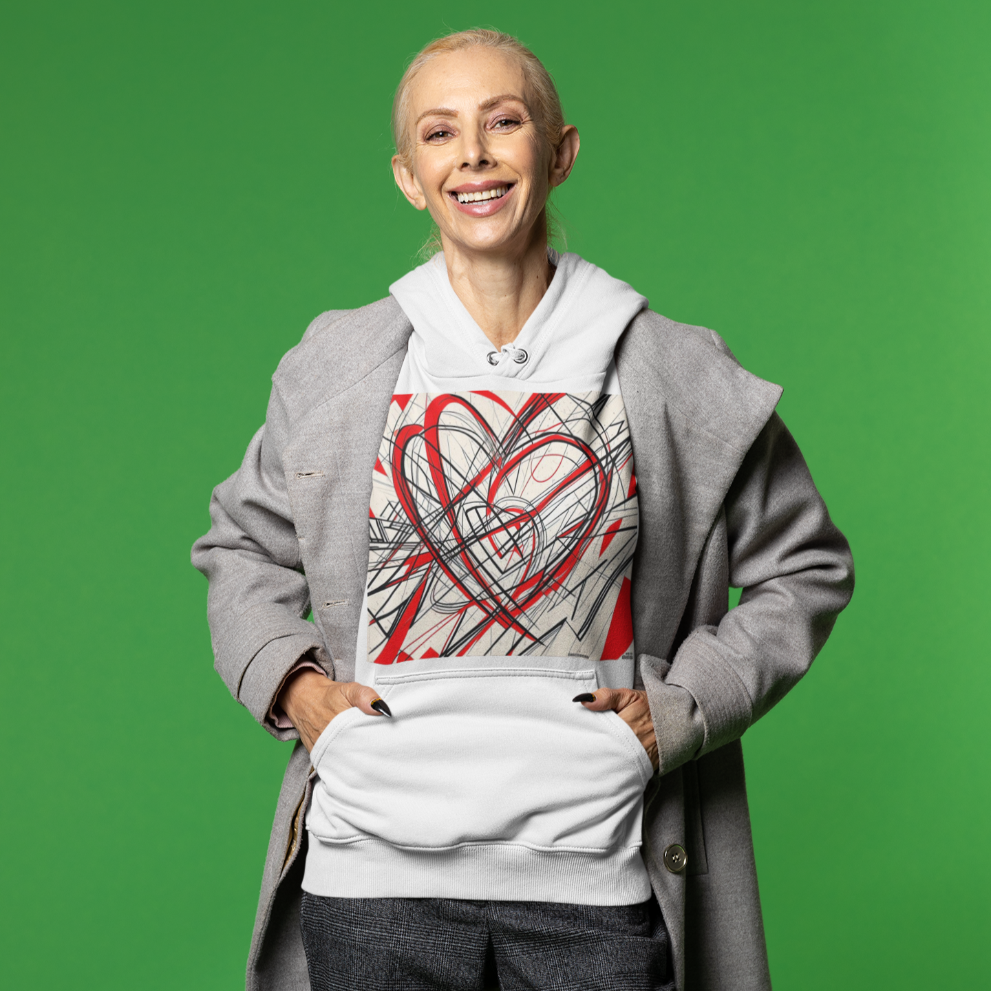 K#510 - Red Heart Lines Hoodie – Kunst trifft Emotion | Kirrify