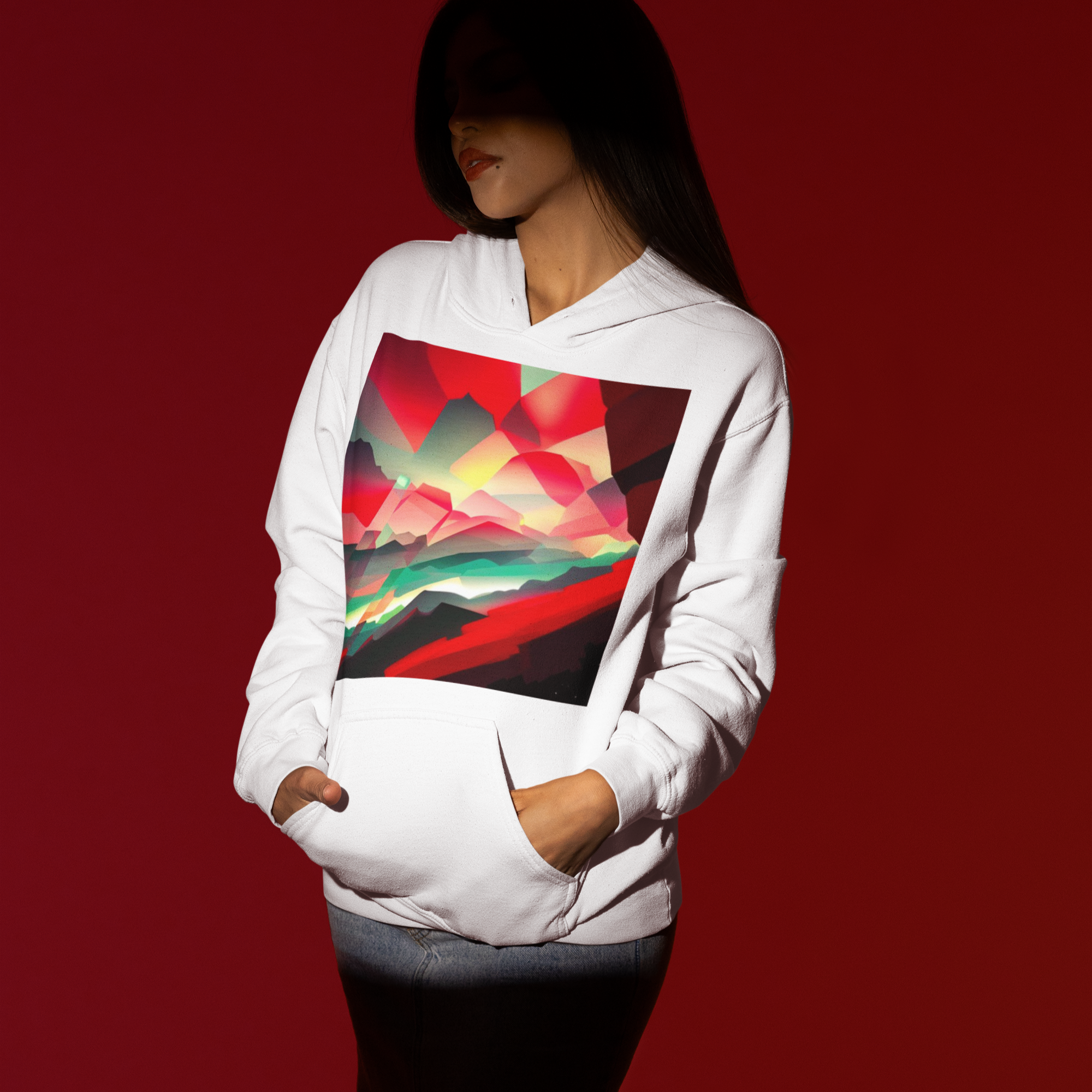 K#511 - Crimson Peaks Hoodie – Abstrakte Farbwelten in Bewegung | Kirrify