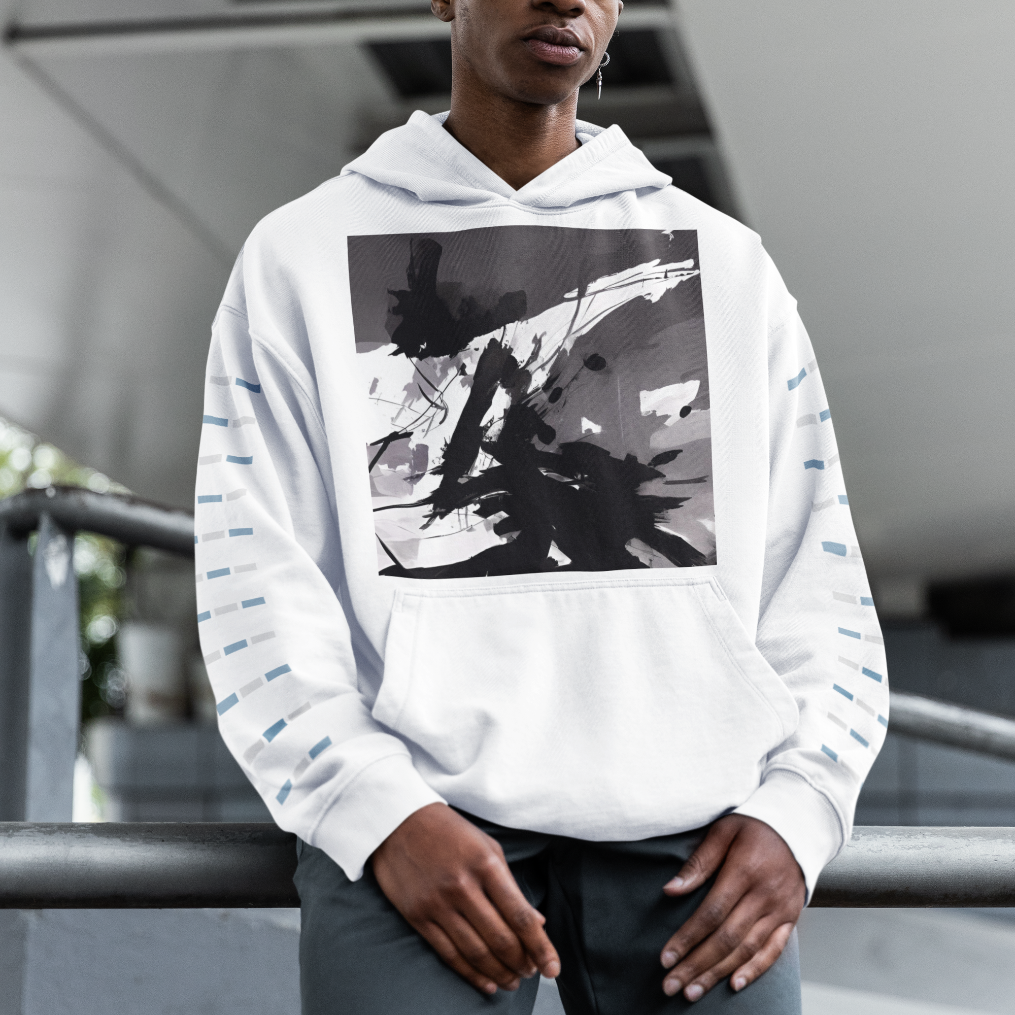 K#515 - Ink Motion Hoodie – Abstrakte Stärke in Schwarzweiß | Kirrify