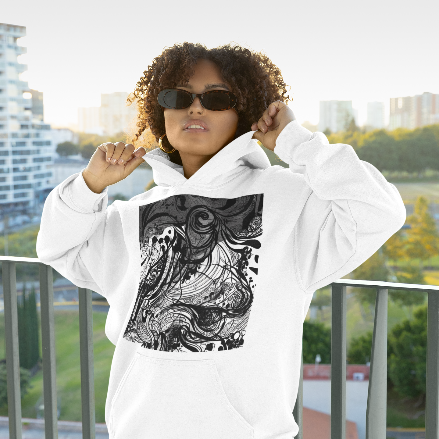 K#517 - Ink Flow Hoodie – Ausdrucksstarke Linienkunst in Schwarzweiß | Kirrify