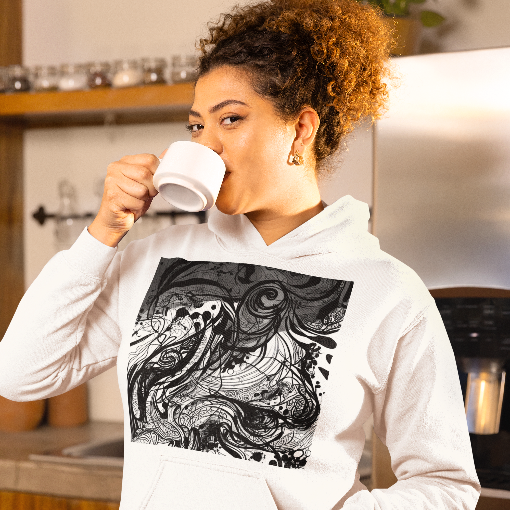 K#517 - Ink Flow Hoodie – Ausdrucksstarke Linienkunst in Schwarzweiß | Kirrify