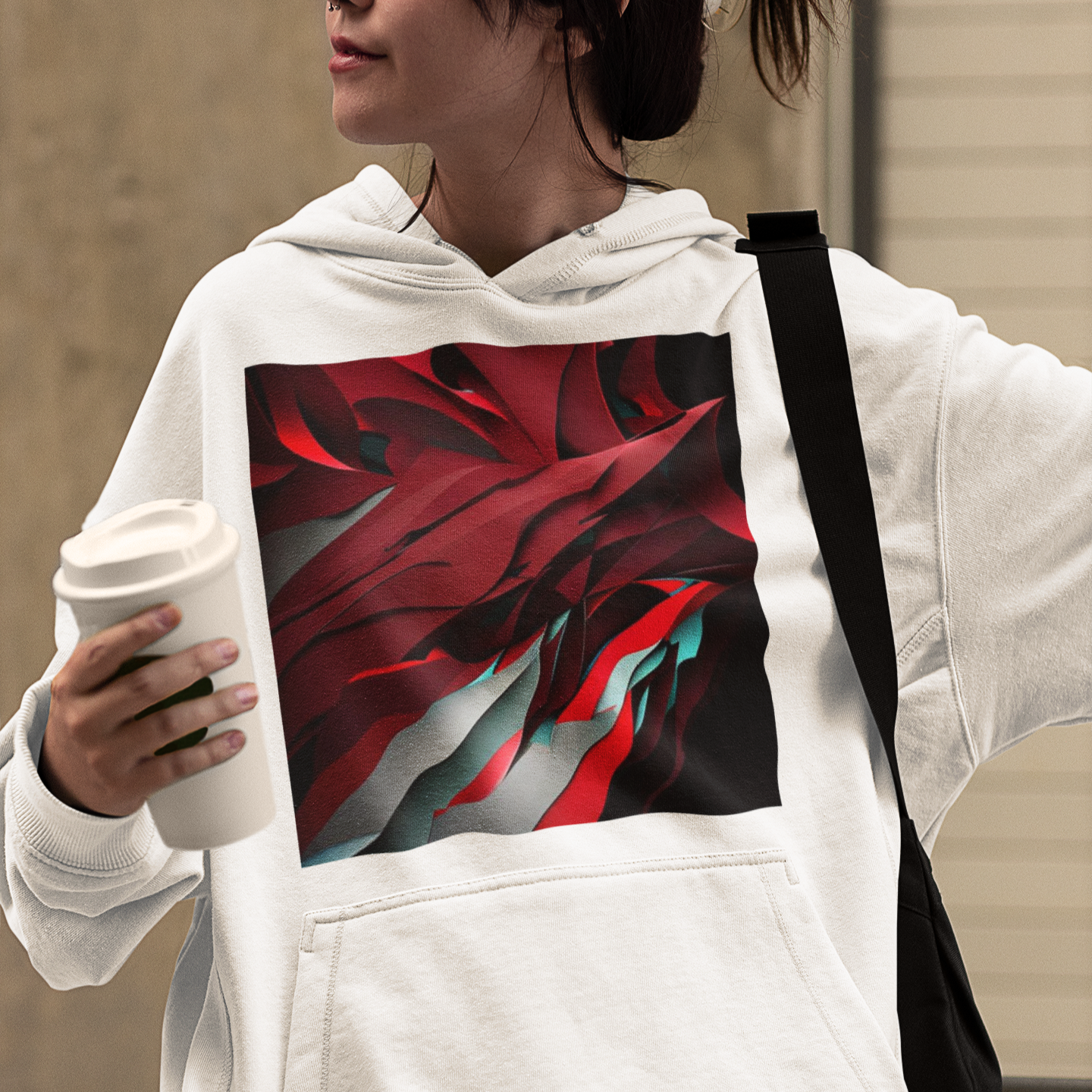 K#525 - Crimson Flow Hoodie – Abstrakte Bewegung in Rot | Kirrify