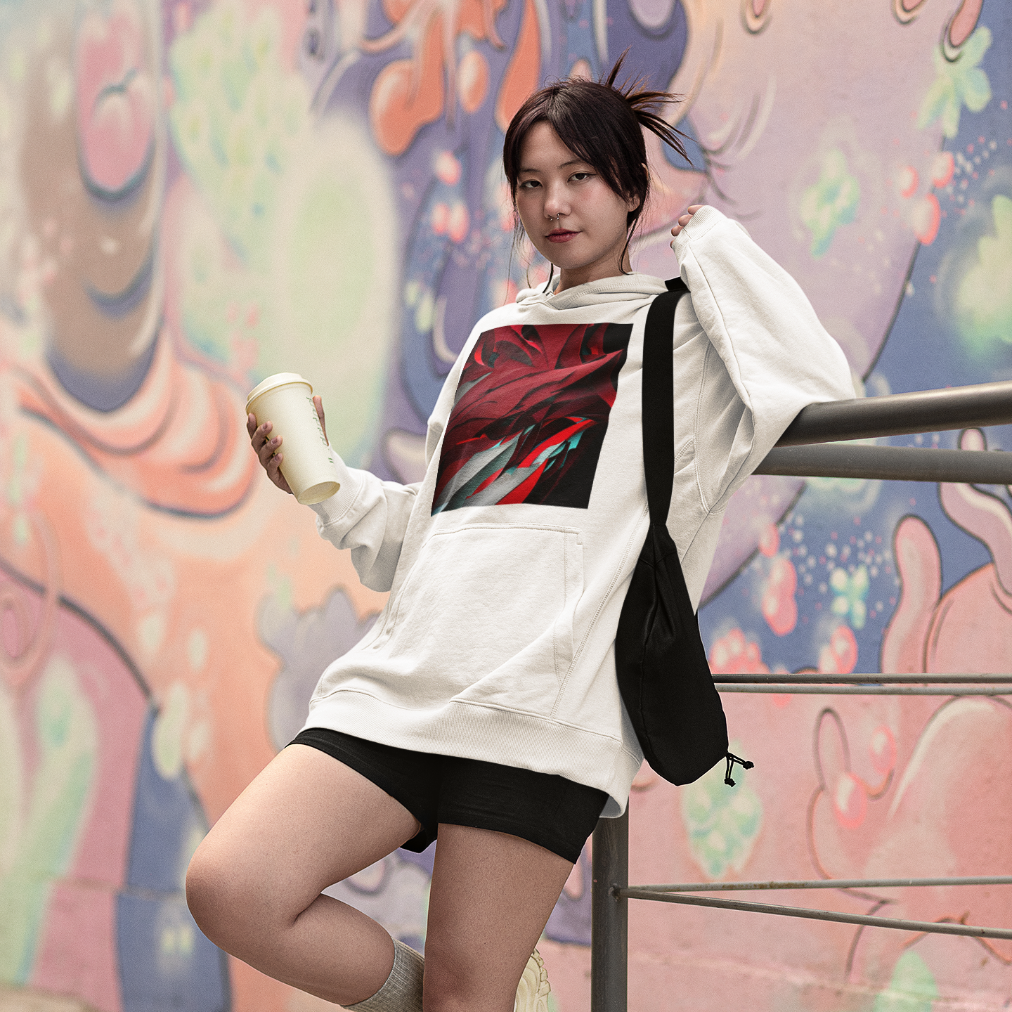 K#525 - Crimson Flow Hoodie – Abstrakte Bewegung in Rot | Kirrify