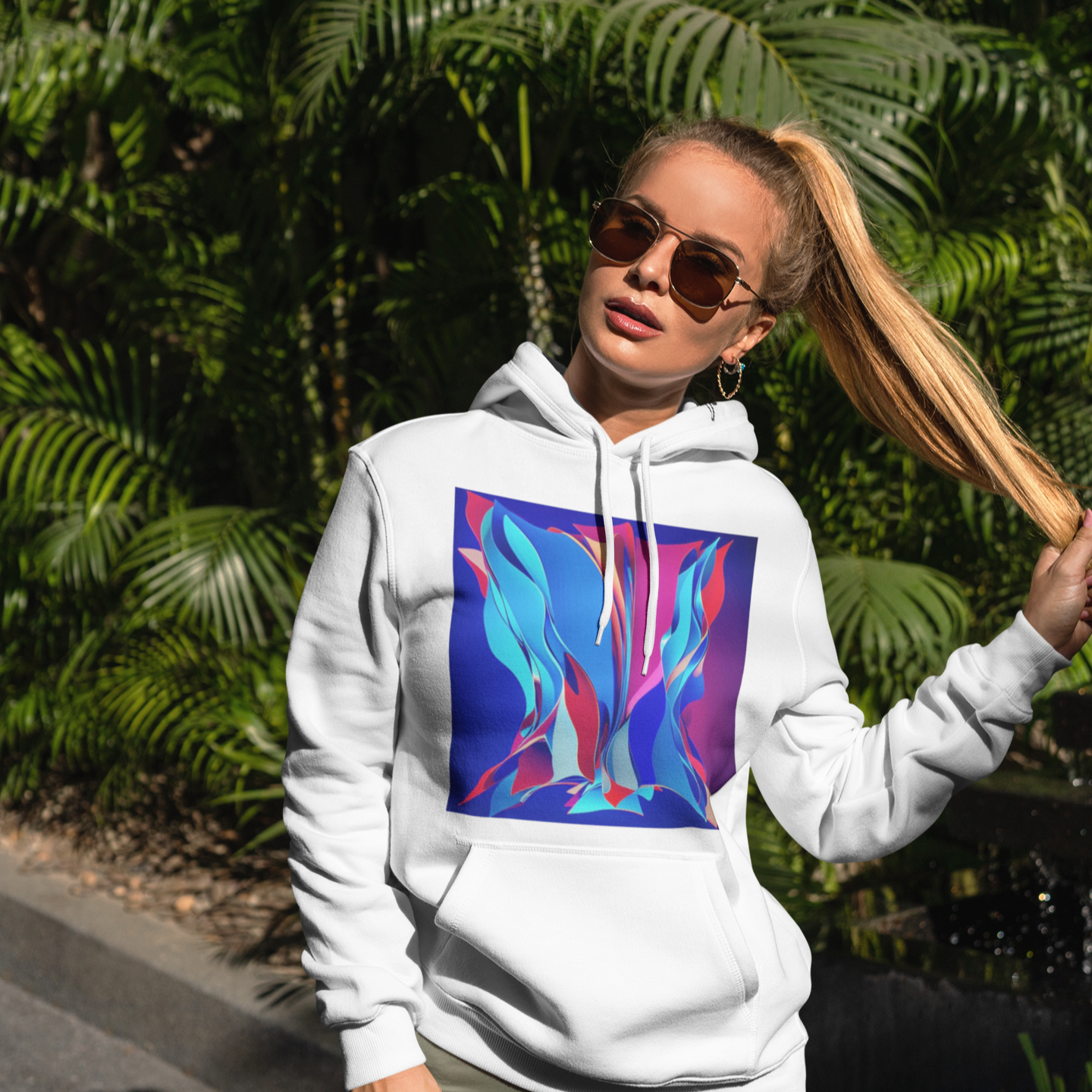 K#526 - Ocean Flame Hoodie – Farbige Bewegung in Blau & Magenta | Kirrify