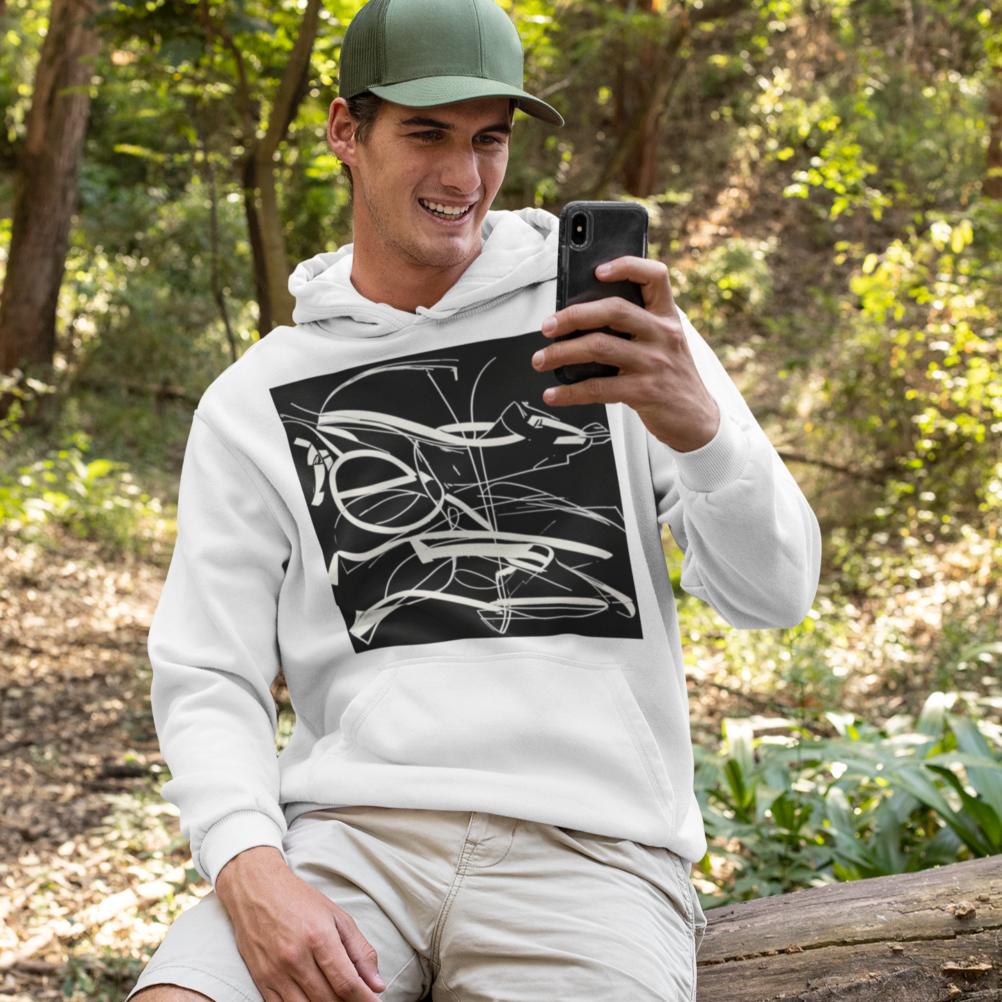 K#531 - Monochrome Motion Hoodie – Dynamische Linienkunst | Kirrify