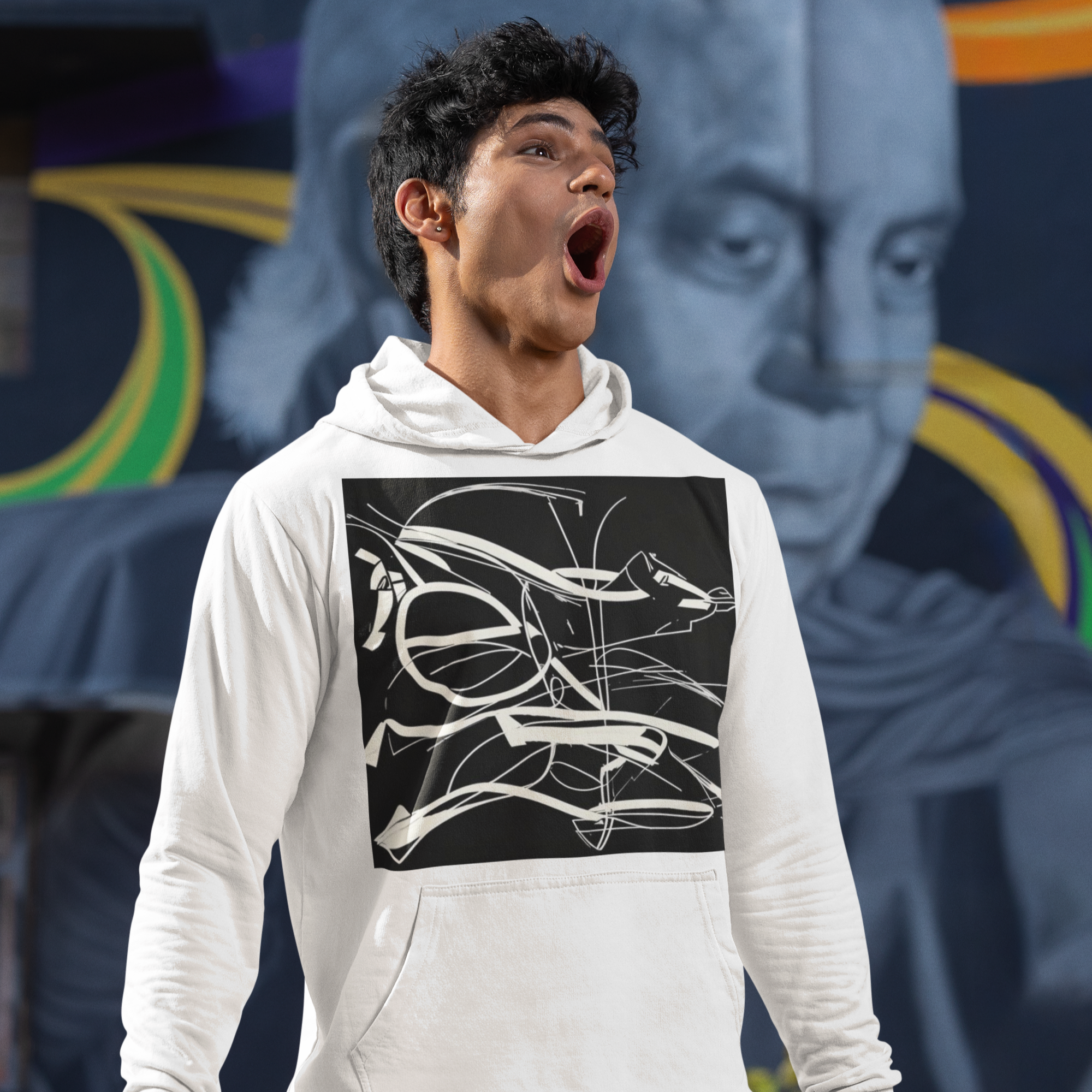 K#531 - Monochrome Motion Hoodie – Dynamische Linienkunst | Kirrify