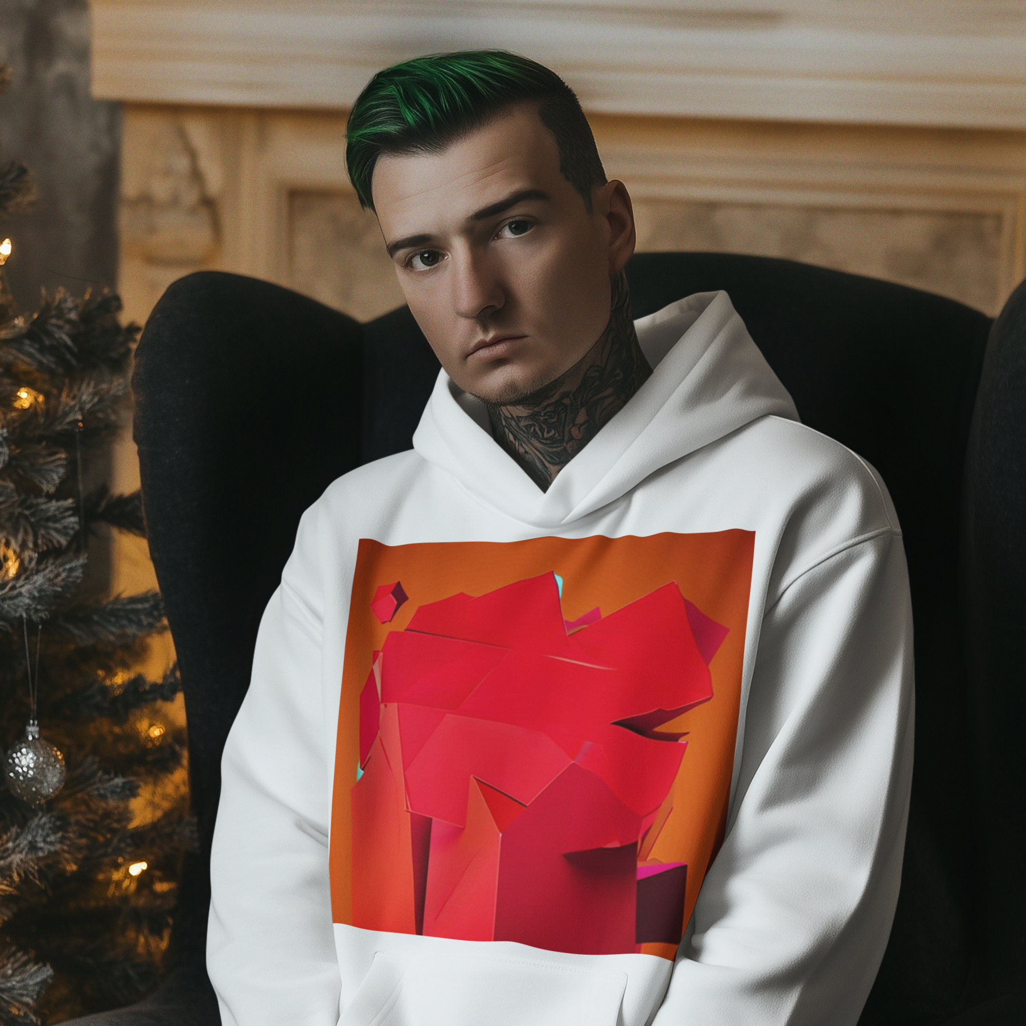 K#541 - Orange Red Geometry Hoodie – Unisex Art Xmas Drop