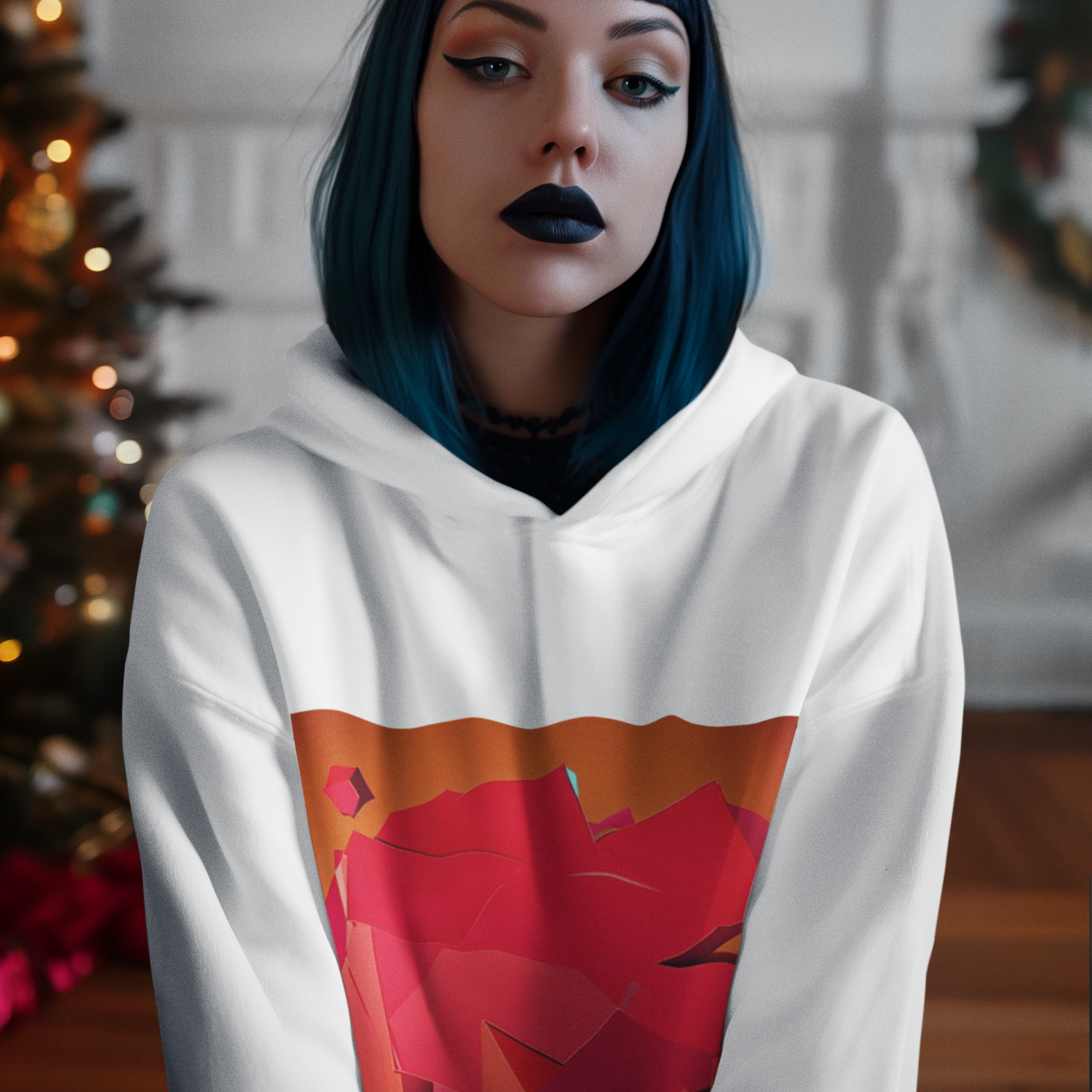 K#541 - Orange Red Geometry Hoodie – Unisex Art Xmas Drop
