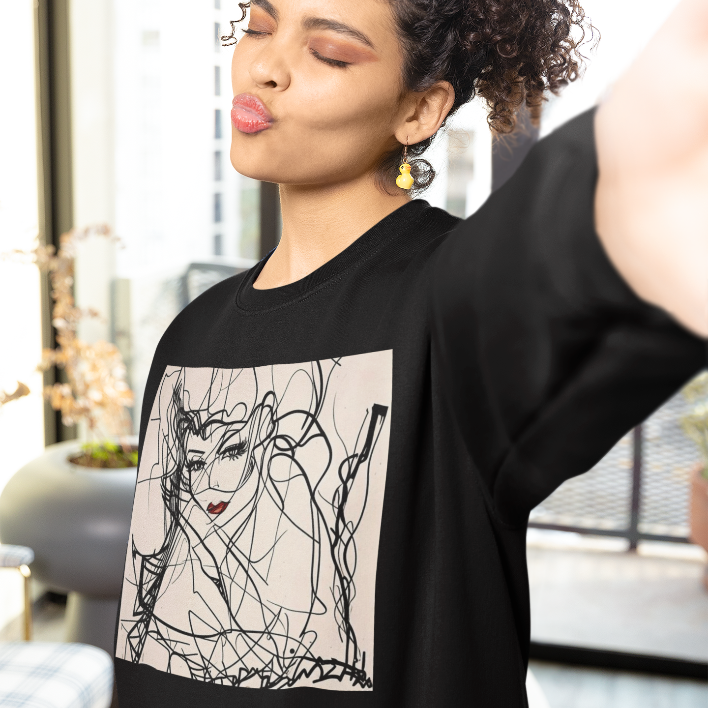K#423 - Line Portrait Sweatshirt – Feine Linienkunst mit Gesichtsmotiv | Kirrify