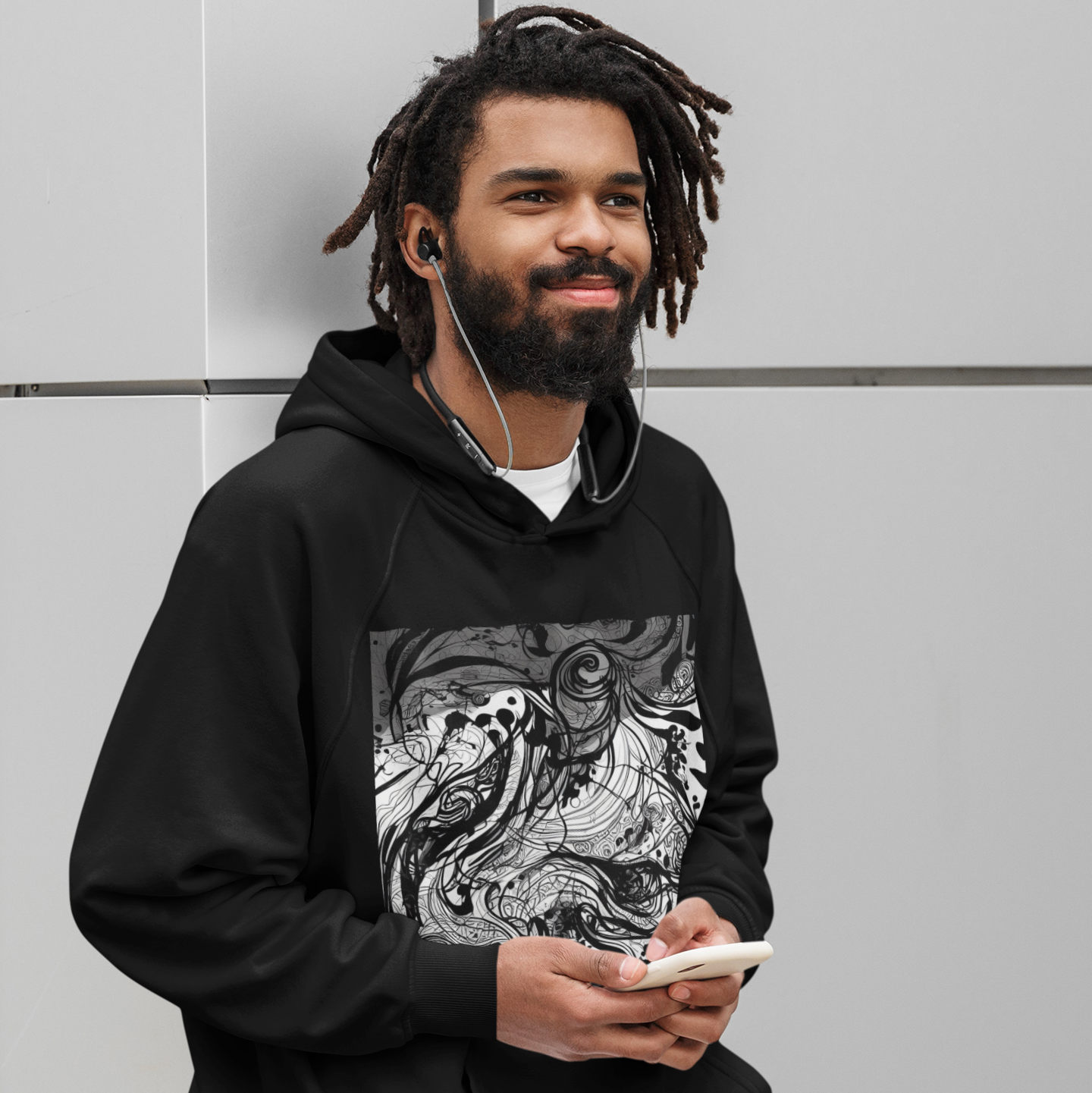 K#517 - Ink Flow Hoodie – Ausdrucksstarke Linienkunst in Schwarzweiß | Kirrify