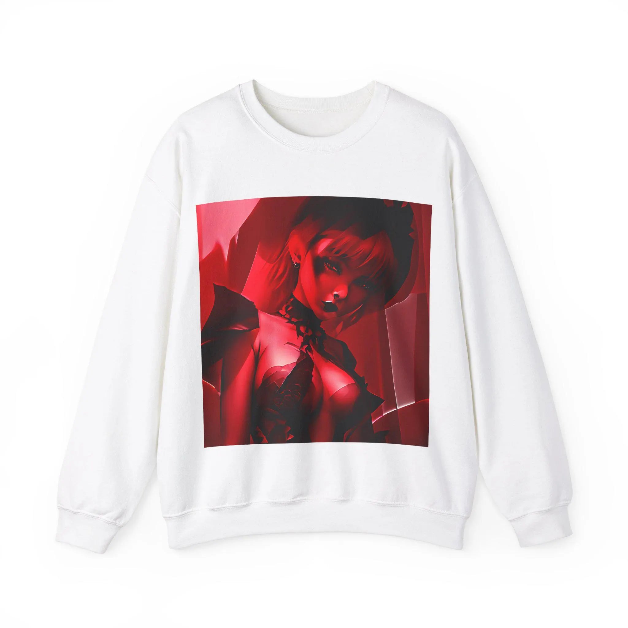 K#402 - Anime-Sweatshirt Red Artistic Women's Sweatshirt - Bold Black Graphic Pullover