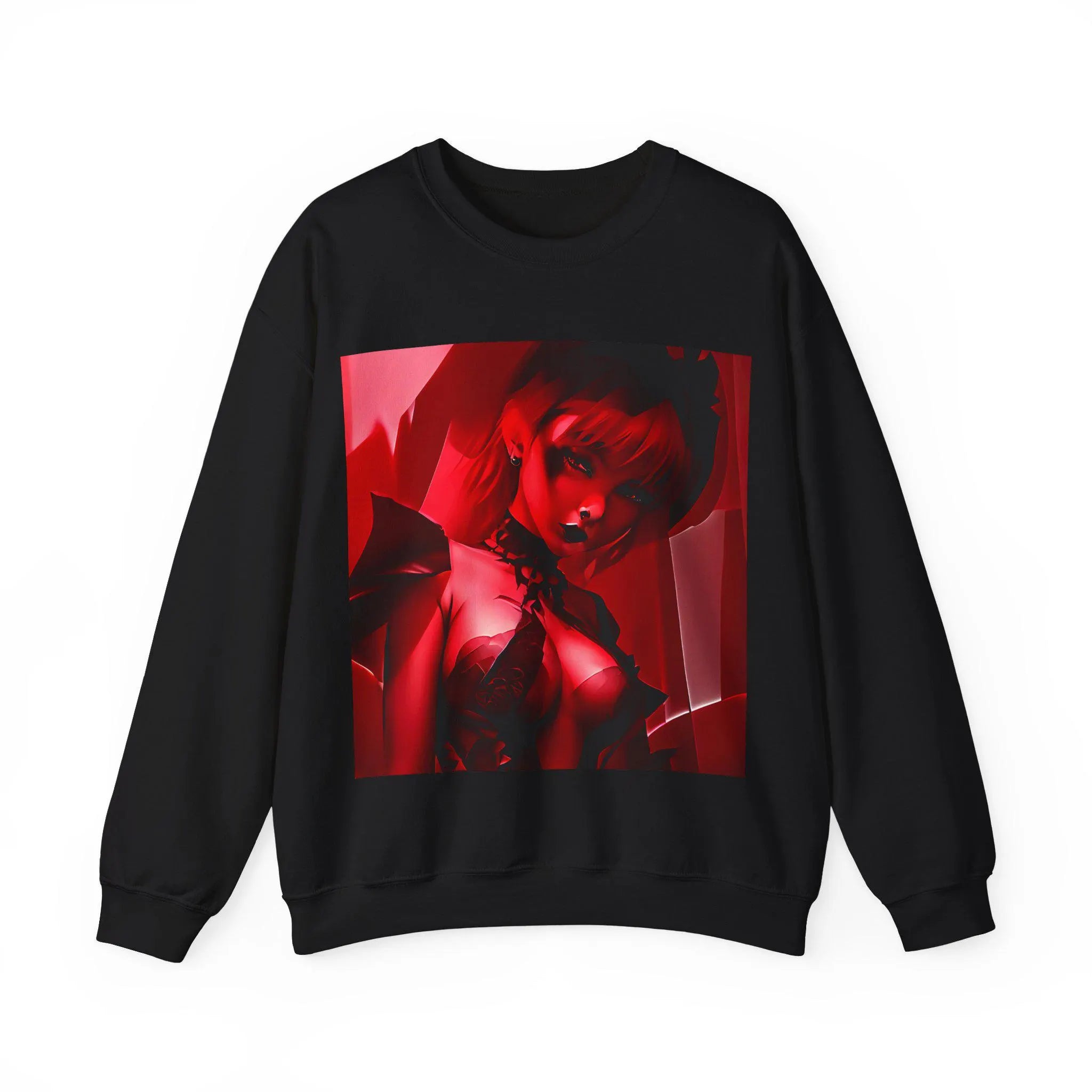 K#402 - Anime-Sweatshirt Red Artistic Women's Sweatshirt - Bold Black Graphic Pullover