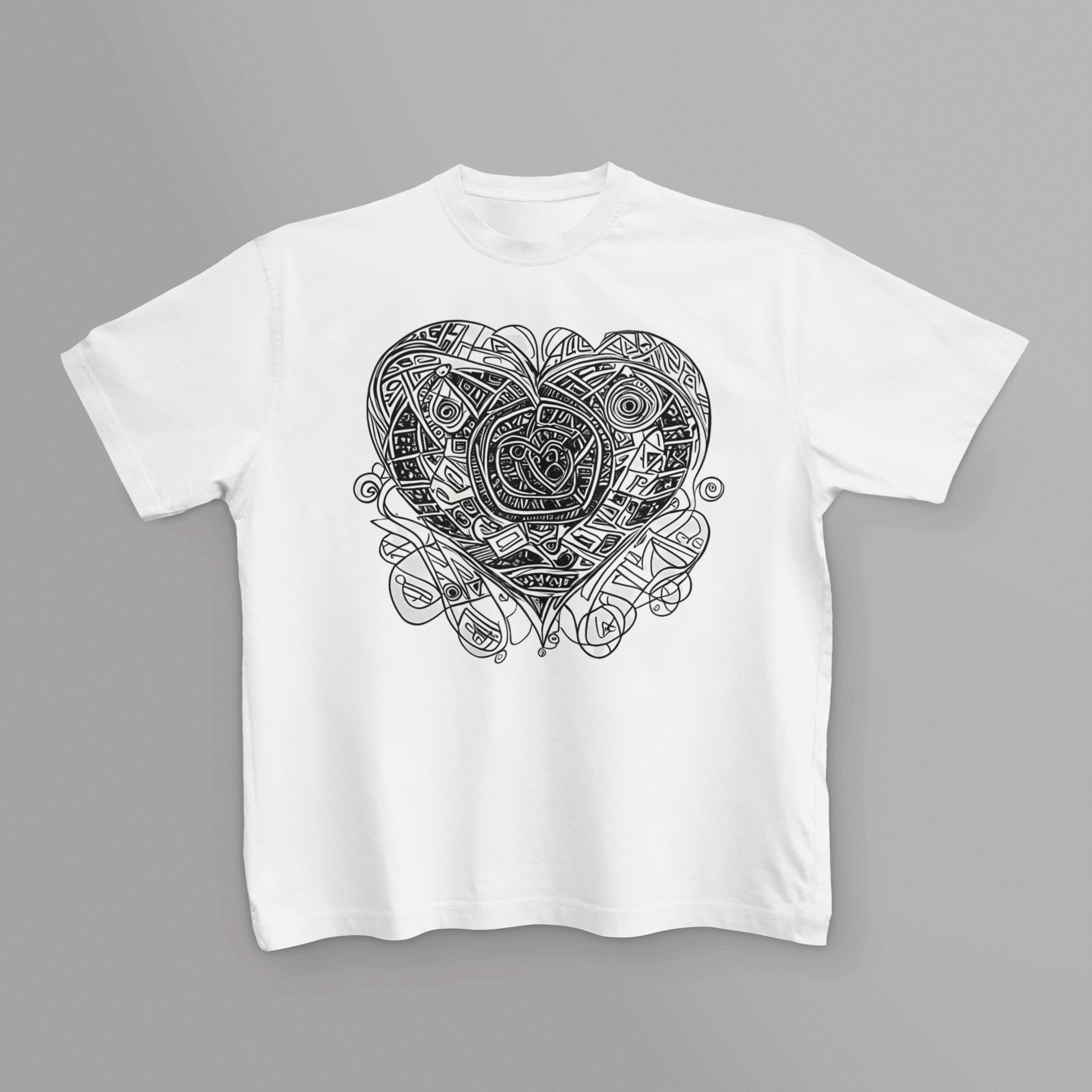 K#109 - Sacred Heart Oversized T-Shirt – Tribal Art in Schwarz-Weiß | Kirrify