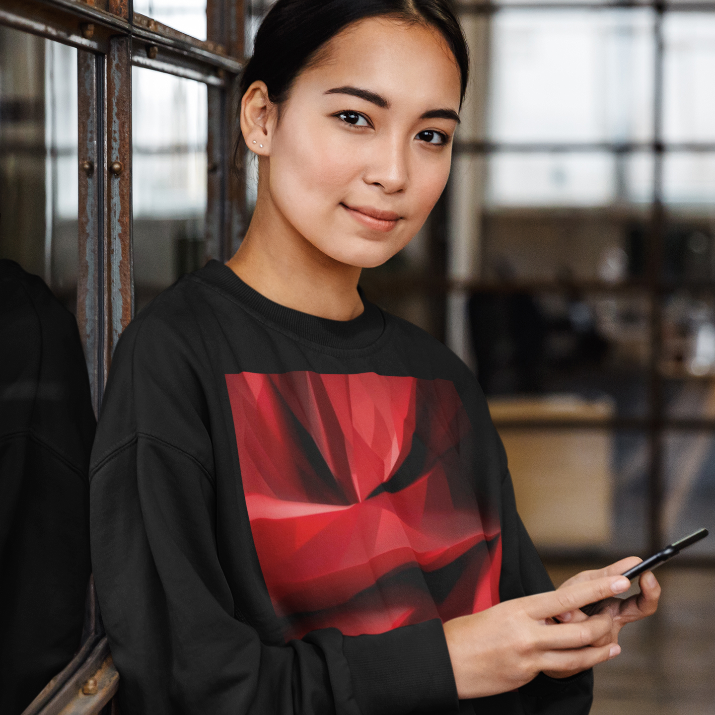 K#413 - Crimson Depth Sweatshirt – Abstrakte Tiefe in Rot & Bewegung | Kirrify