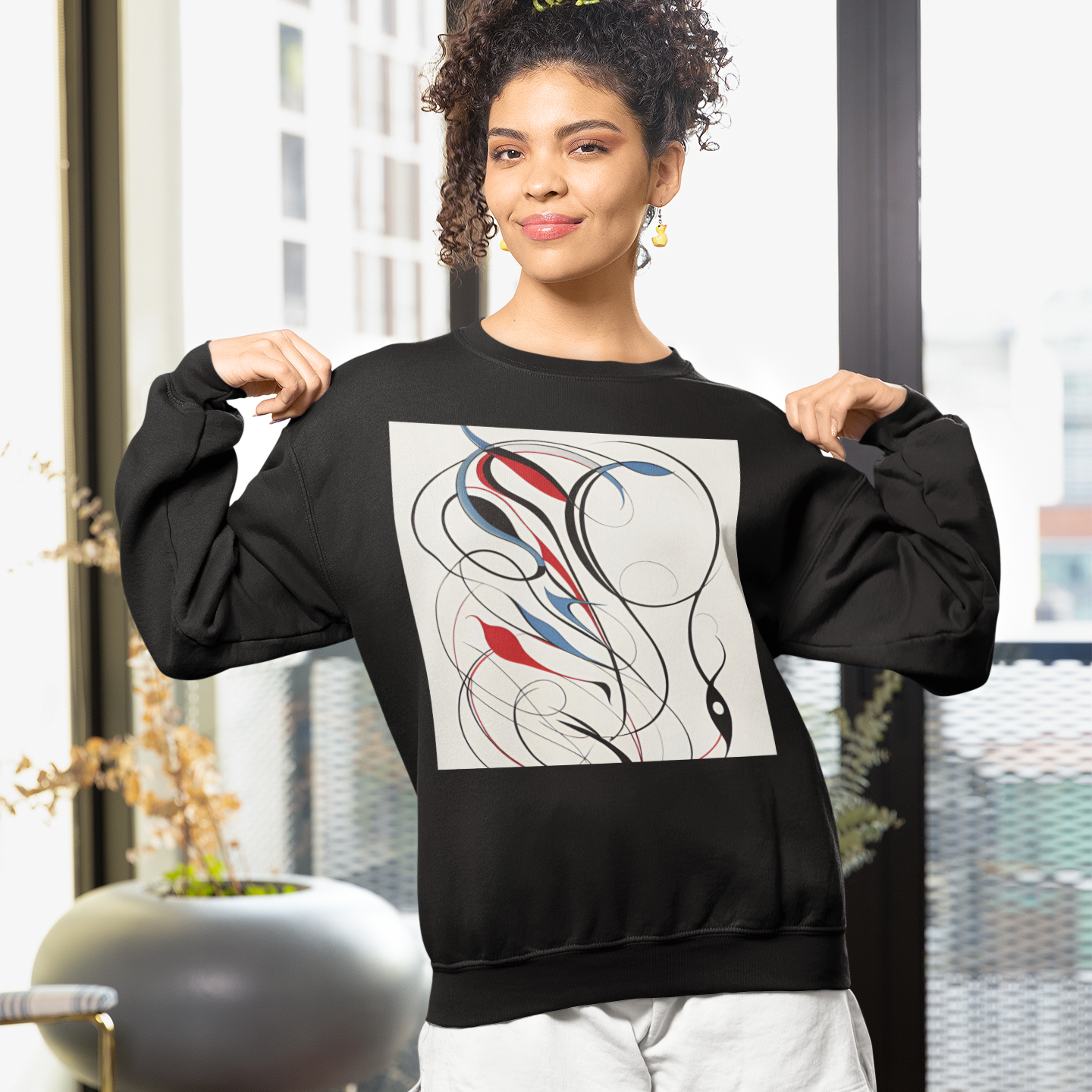 K#434 - Flow Essence Sweatshirt – Linienkunst mit Farbakzenten | Kirrify