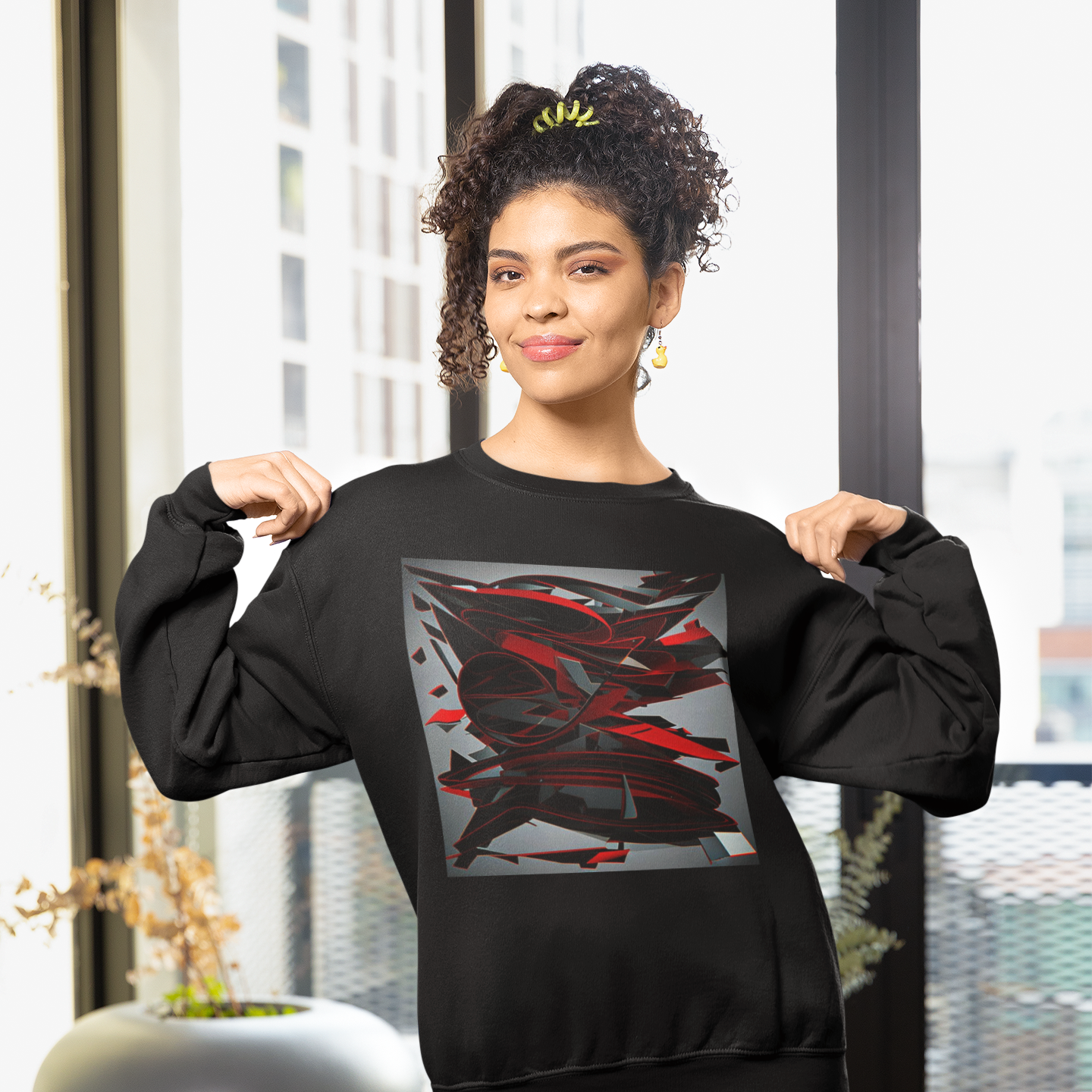 K#422 - Red Motion Sweatshirt – Dynamisches abstraktes Design in Rot & Schwarz | Kirrify