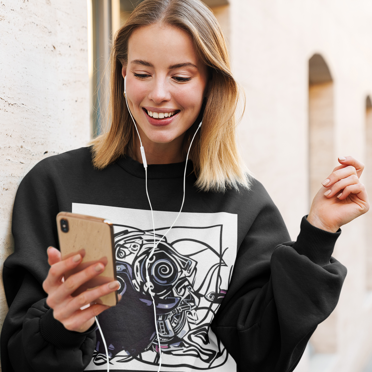 K#410 - Urban Abstract Sweatshirt – Schwarze Linienkunst mit Energie | Kirrify