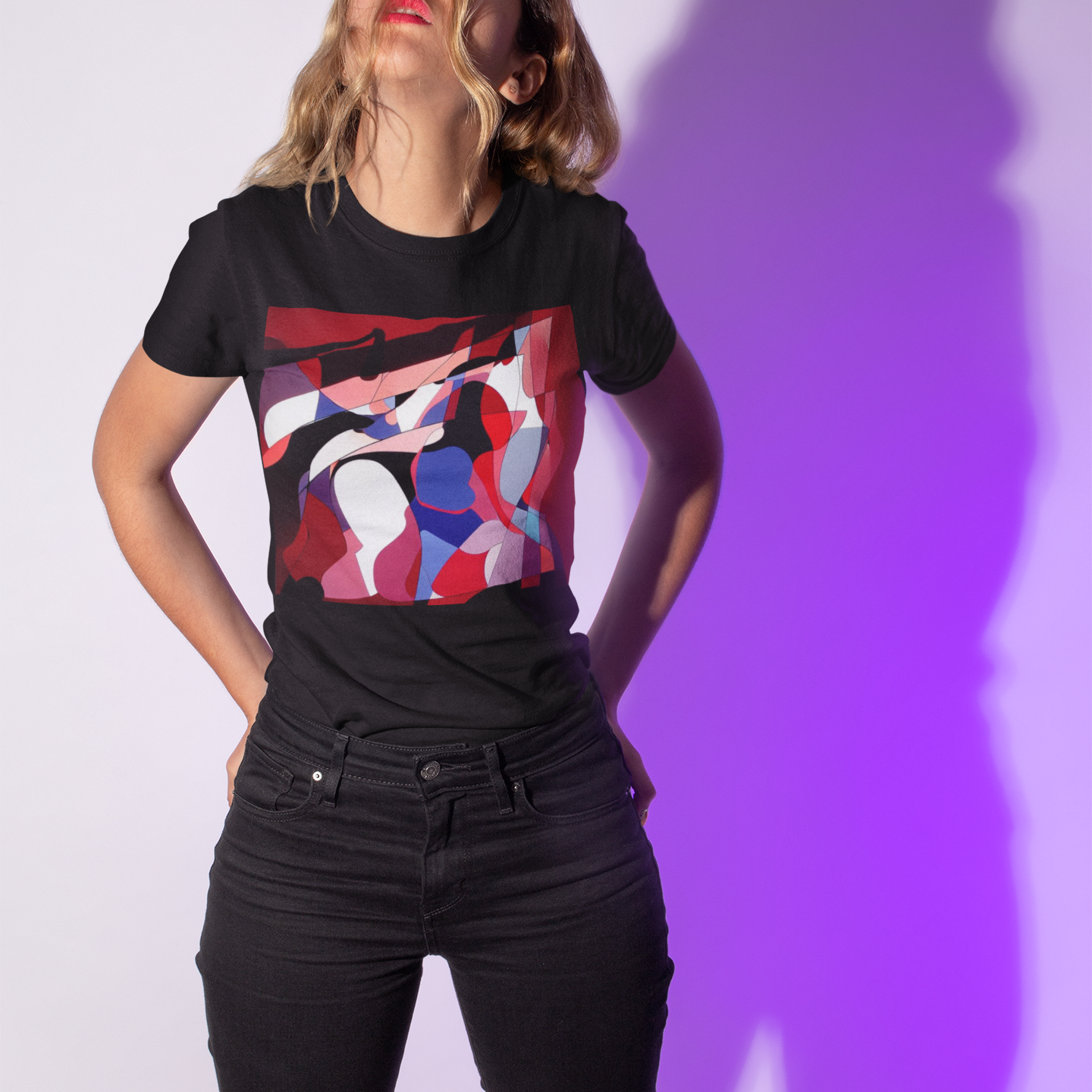 K#150  - Crimson Layers T-Shirt – Abstrakte Tiefe in Rot & Bewegung | Kirrify